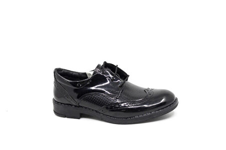 Zerhan 101 Erkek Çocuk Siyah Rugan Lastik Bağcıklı Ayakkabı