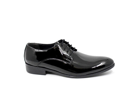 Zerhan 570 Erkek Siyah Rugan Suni Deri Bağcıklı Ayakkabı