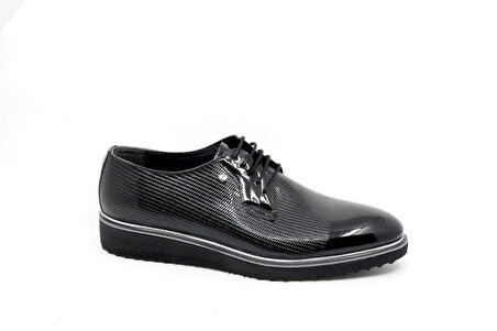 Zerhan 605 Erkek Siyah Rugan Suni Deri Bağcıklı Ayakkabı
