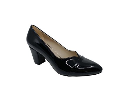 Zerhan 440 Kadın Siyah Rugan Klasik Alçak Topuk Ayakkabı
