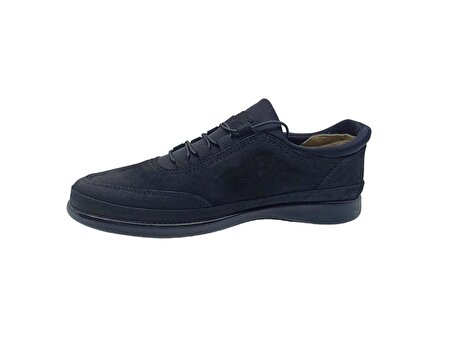 Zerhan300 Erkek Siyah Lastik Bağcıklı Nubuk Hakiki Deri Çorap Model Ayakkabı