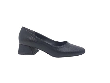 Zerhan 030 Kadın Siyah Küt Burun Alçak Topuklu Ayakkabı