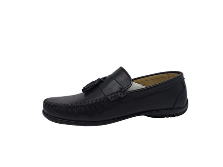 Zerhan 100 Erkek Siyah Hakiki Deri Günlük Kullanım Loafer Ayakkabı