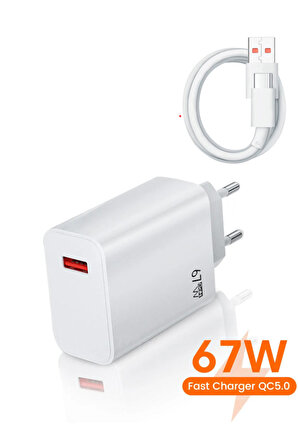 67W Turbo Şarj Cihazı Aleti 6A Kablo/Adaptör Seti Type C USB Xiaomi Redmi Samsung Uyumlu Duvar Tipi