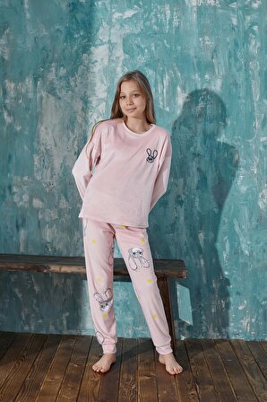 Luxury Velvet Fransız Kadife Desenli Anne Kız Kombin Pijama Takımı