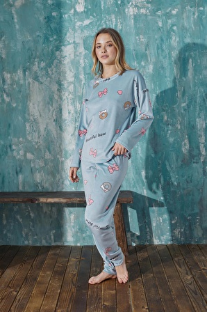 Luxury Velvet Fransız Kadife Desenli Paça Manşetli Pijama Takımı