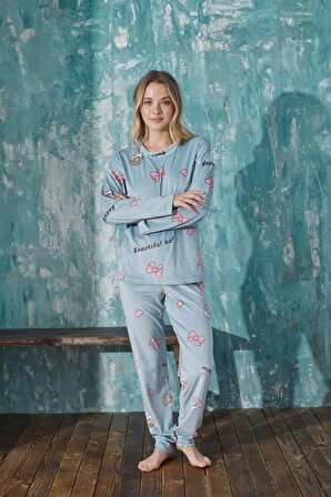 Luxury Velvet Fransız Kadife Desenli Paça Manşetli Pijama Takımı