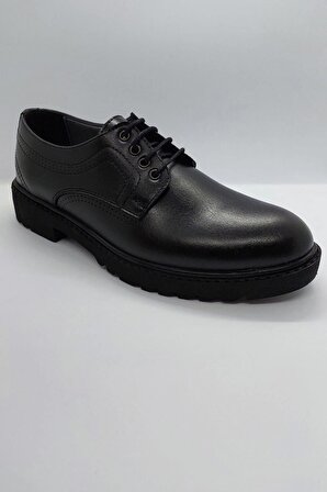%100 El İşçiliği Rahat Taban Bağcıklı Siyah Renk İmalat Deri Klasik Kundura Ayakkabı