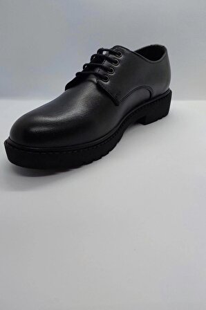 %100 El İşçiliği Rahat Taban Bağcıklı Siyah Renk İmalat Deri Klasik Kundura Ayakkabı