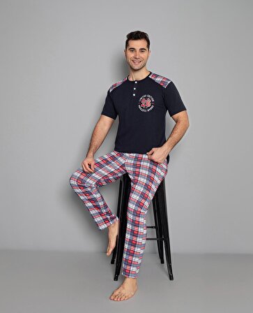 Dreamy Pamuklu Kısa Kollu Düğmeli Yaka Erkek Pijama Takımı