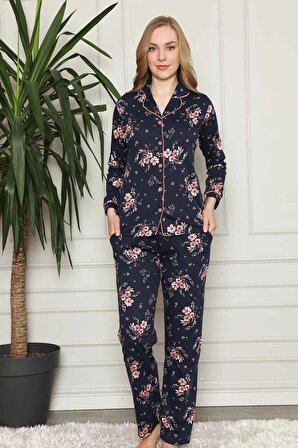 Dreamy Pamuklu Biyeli Çiçek Desenli Gömlek Pijama Takımı
