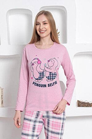 Dreamy Pamuklu Uzun Kollu Desenli Paça Manşetli Pijama Takımı