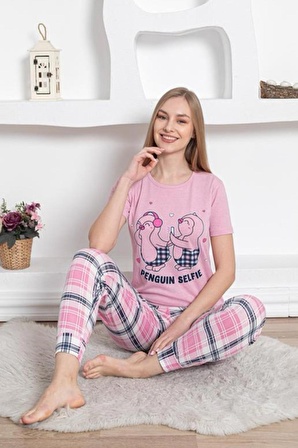 Dreamy Pamuklu Kısa Kollu Desenli Paça Manşetli Pijama Takımı