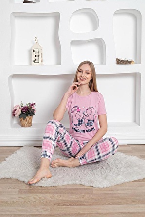 Dreamy Pamuklu Kısa Kollu Desenli Paça Manşetli Pijama Takımı