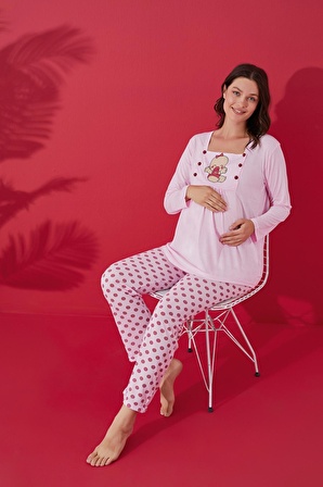 Mother's Dream Düğmeli Emzirme Bölmeli Puantiyeli Hamile Lohusa Pijama Takımı