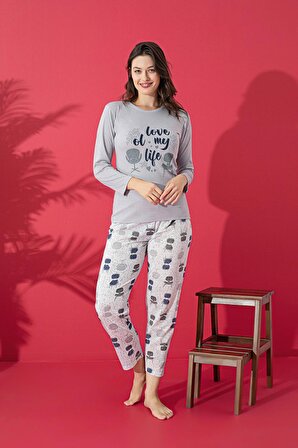 Dreamy Pamuklu Uzun Kollu Desenli Kadın Pijama Takımı