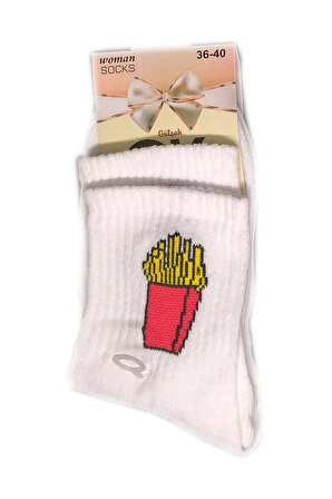 Kolej Kız Patates Cips Desenli Çorap