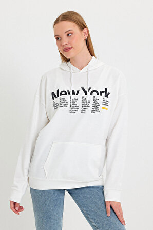 SPR23SWk362 Newyork Baskılı Kapşonlu Sweat