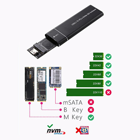 Usb 3.1 type c to PCI-e m.2 NVME SSD harici taşınabilir kutu