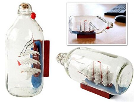 Dekoratif Cam Şişe İçinde Gemi Maketi Battal 18 cm