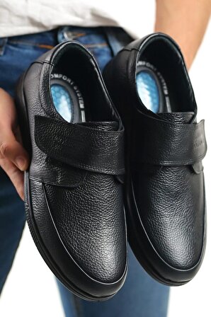 Hakiki Deri Jel Tabanlı Erkek Cırtlı Siyah Ayakkabı