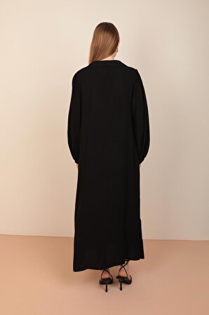 Gömlek Yakalı Viskon Kumaşlı Uzun Boylu ve Uzun Kollu Stndart Kadın Elbise Siyah Yaz / Bahar 