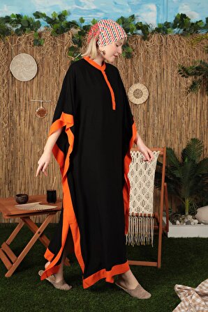 Garnili Nakış Detaylı ve Hakim Yakalı Geniş Kollu Viskon Kumaşlı Kadın Elbise Siyah Yaz / Bahar
