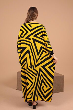 Geometrik Desen Detaylı ve Viskon Kumaşlı Bol Kalıplı Cepli Rahat  Kadın Takım Sarı Siyah