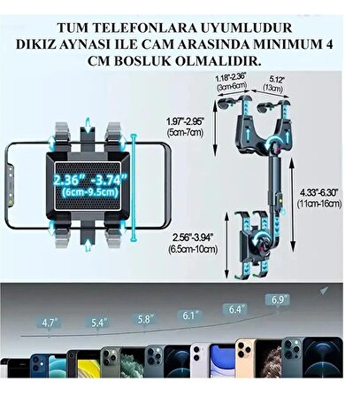 Carub Araç İçi Dikiz Ayna Telefon Tutucu Tuşlu Uzayanbilen Her Araca Uyumlu A+Plus