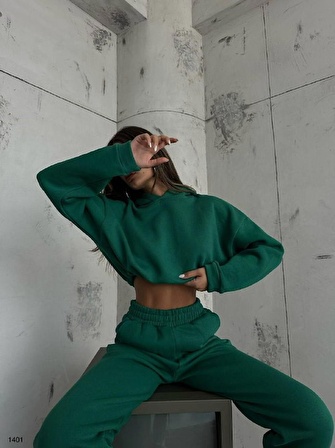 Oversize Crop Hoodie Eşofman Takımı