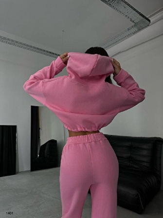 Oversize Crop Hoodie Eşofman Takımı