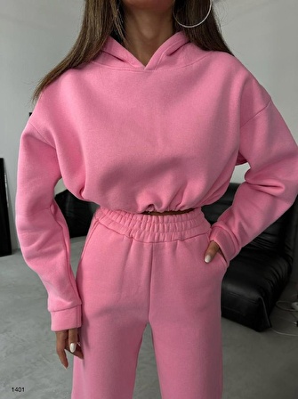 Oversize Crop Hoodie Eşofman Takımı