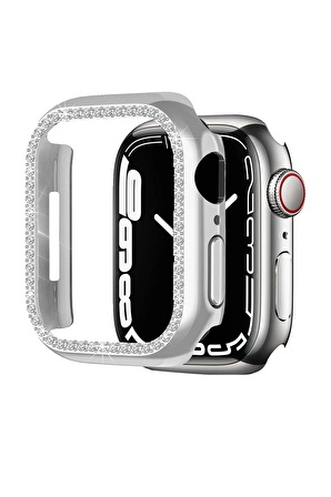 Megafox Apple Watch 2/3/4/5/6/7/8/Se 45mm Uyumlu Taşlı Kasa Koruyucu Şık Renkli Sert PC 360 Koruma