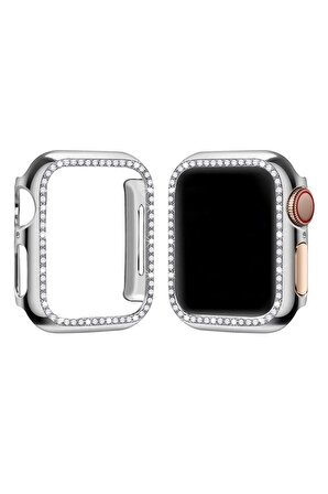 Megafox Apple Watch 2/3/4/5/6/7/8/Se 45mm Uyumlu Taşlı Kasa Koruyucu Şık Renkli Sert PC 360 Koruma