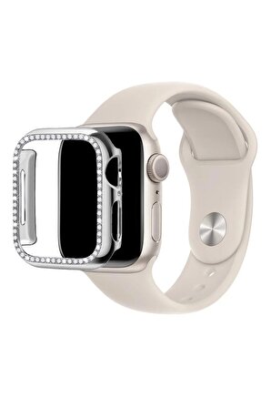 Megafox Apple Watch 2/3/4/5/6/7/8/Se 45mm Uyumlu Taşlı Kasa Koruyucu Şık Renkli Sert PC 360 Koruma