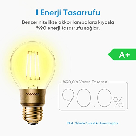 Meross Wifi Uzaktan Kontrollü 810L/60W Filament Led Ampul Sarı Işık-MSL100