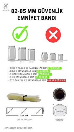 100 LÜ STANDART KAVANOZLAR İÇİN 82 – 85 mm GÜVENLİK EMNİYET BANDI (100 ADET)