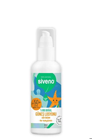 Siveno %100 Doğal Çocuk Güneş Losyonu Leke Karşıtı Antioksidan Nemlendirici Bitkisel Vegan UVA UVB SPF50
