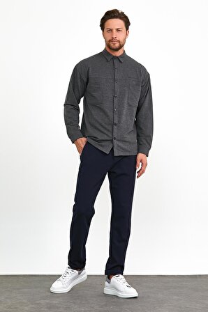 Erkek Çıtçıt Detaylı Slim Fit Sweatshirt Dış Gömlek Antrasit