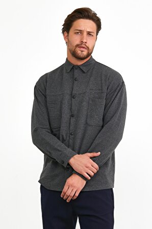 Erkek Çıtçıt Detaylı Slim Fit Sweatshirt Dış Gömlek Antrasit