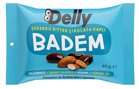 Delly Şekersiz Bitter Çikolata Kaplı Badem 12 x 40 g