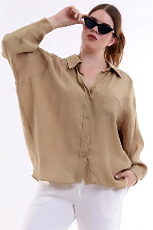 Yakalı Uzun Kollu Düğmeli  Oversize Rahat Büyük Beden Gömlek