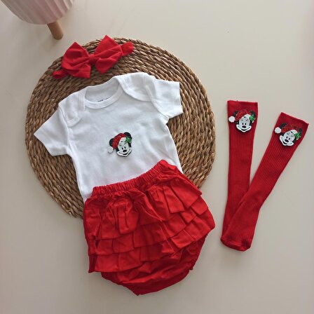 MARS BABY Kız Bebek Çocuk Kırmızı Fırfırşort Yılbaşı Noel Badili Çoraplı Takım