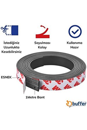 Yapışkanlı Şerit Mıknatıs Magnet Kes Kullan  Siyah Genişlik 13 mm Kalınlı 1,8 mm