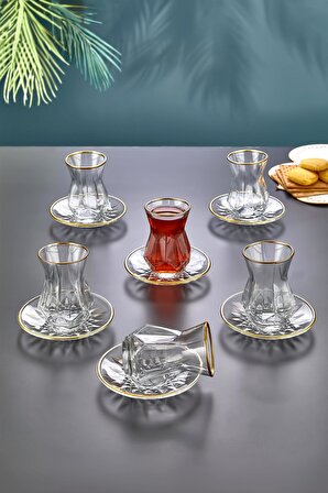Gold Çay Bardağı Seti Çay Takımı - 12 Parça Lüks Çay Bardağı Tabağı Takımı