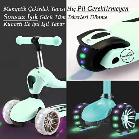 SCOOTER (DaVinci Model) Işıklı Teker Bebek / Çocuk  Bisiklet + Kaykay