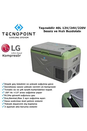 Tecnopoint TC21-03 Taşınabilir Araç Buzdolabı 50 Litre 12V/24V/220V Uyumlu