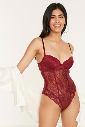 Kadın Bordo Destekli B Cup Body Suit