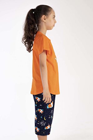 Kız Çocuk Somon Pamuklu Kısa Kol Kaprili Pijama Takım
