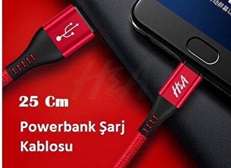 HA Örgülü 25 Cm Powerbank Mikro Usb Şarj Kablosu